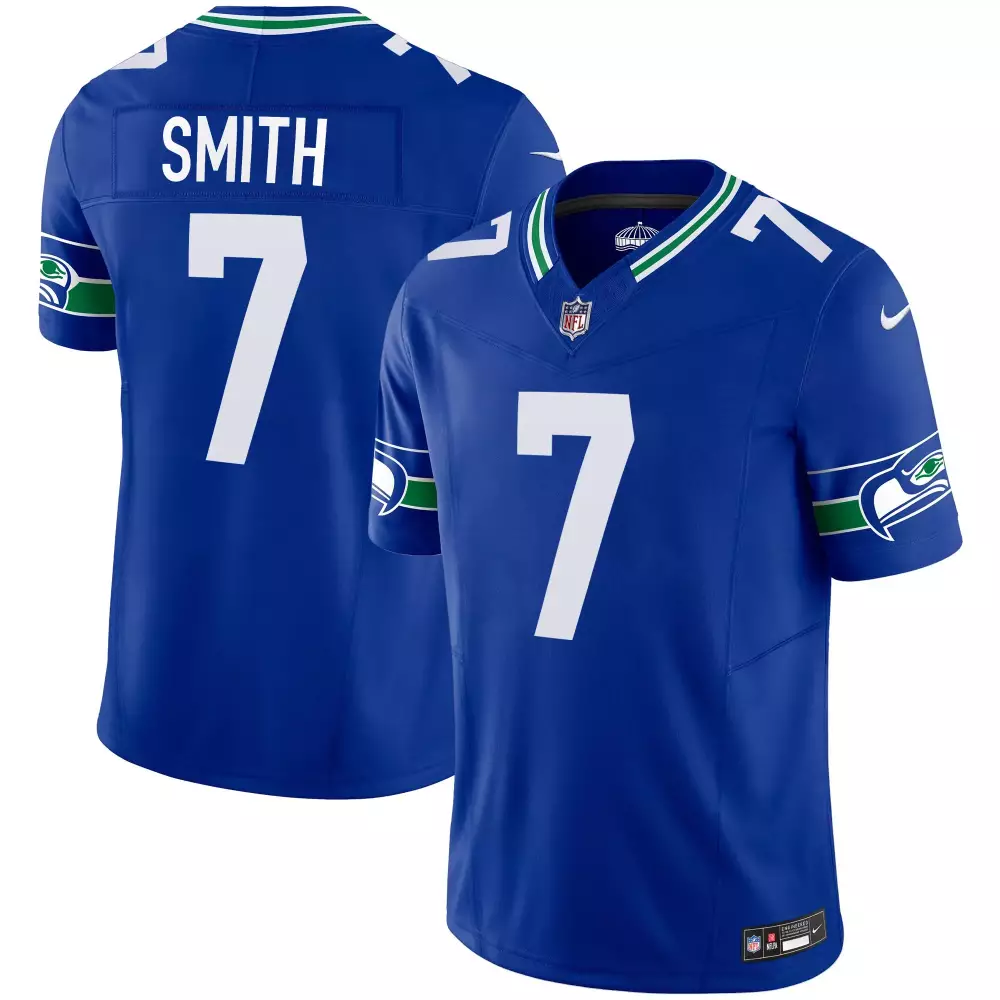 Geno Smith 7 Seattle Seahawks Jersey Blue Men Green White Throwback Vapor Limited