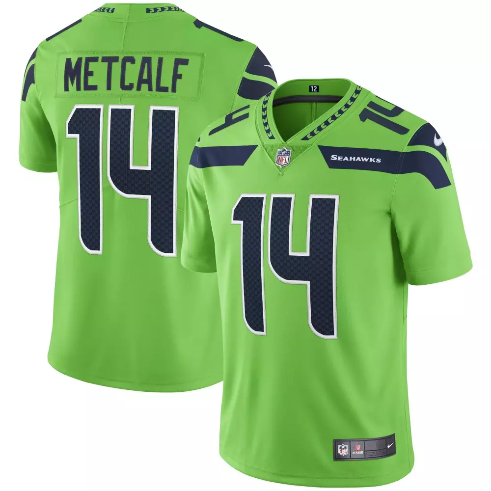 Dk Metcalf 14 Seattle Seahawks Jersey Lime Green Men Player Navy Blue All Stitched
