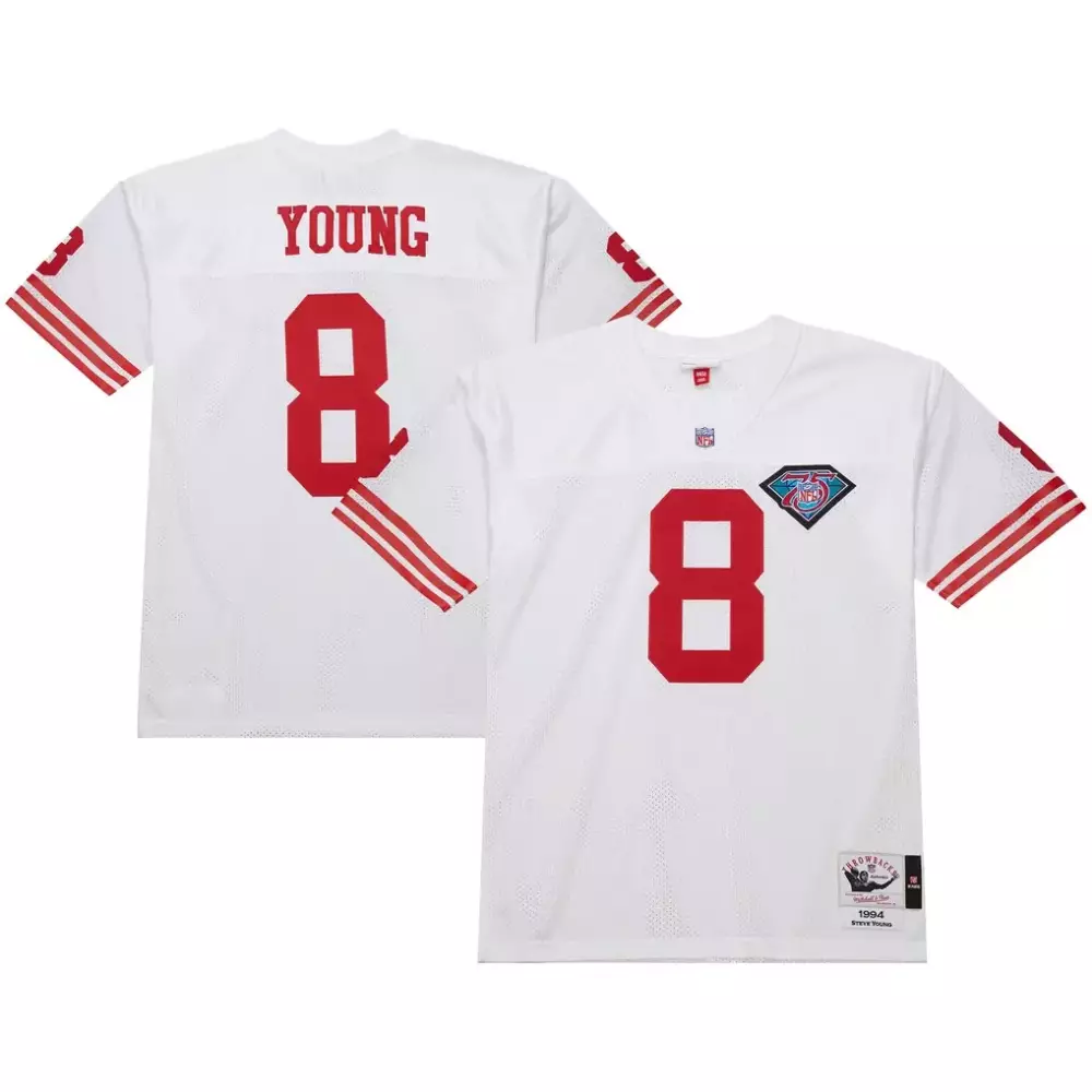 Steve Young 8 49ers Jersey White 1994 Throwback 75th Anniversary Men Design Red Authentic