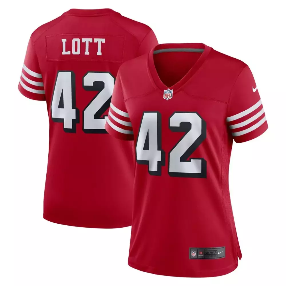 Ronnie Lott 42 49ers Jersey Red Women Game White Alternate