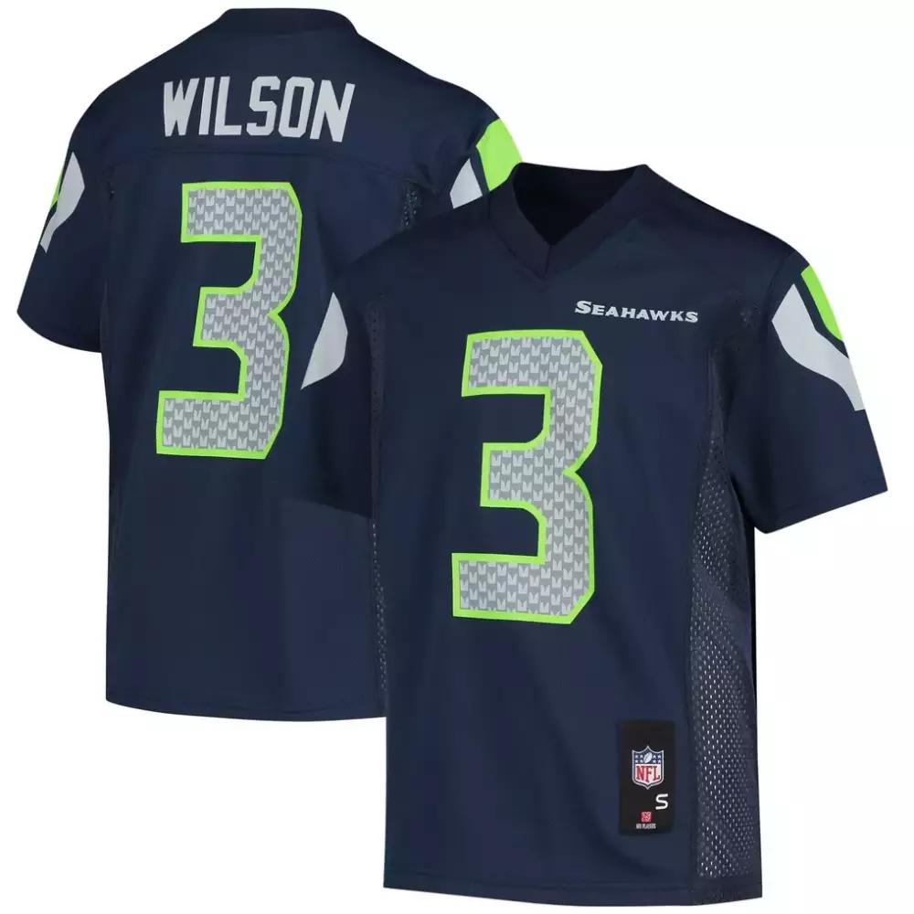 Russell Wilson 3 Seahawks Jersey Navy Blue Men Official Neon Green White Replica