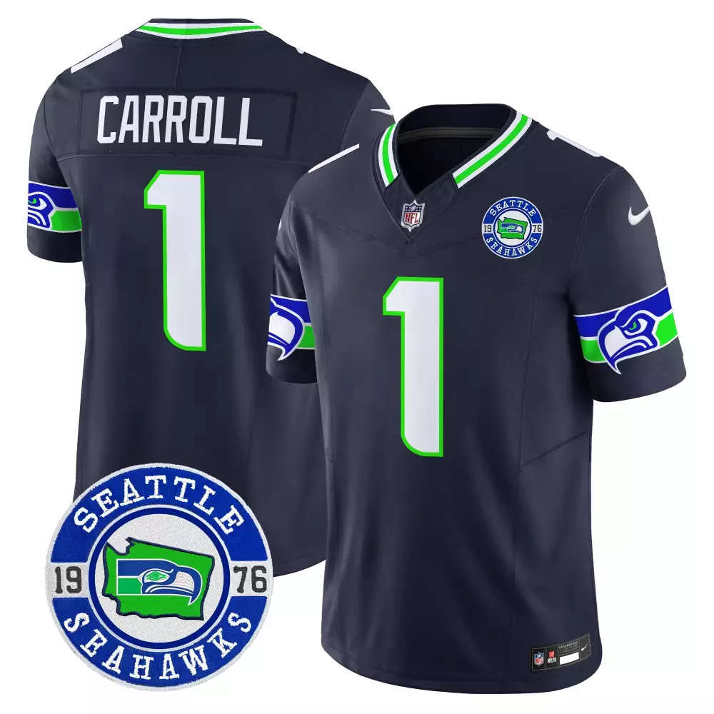 Pete Carroll 1 Seattle Seahawks Jersey Navy Blue 1976 Men Ncaa Neon Green Royal Vapor