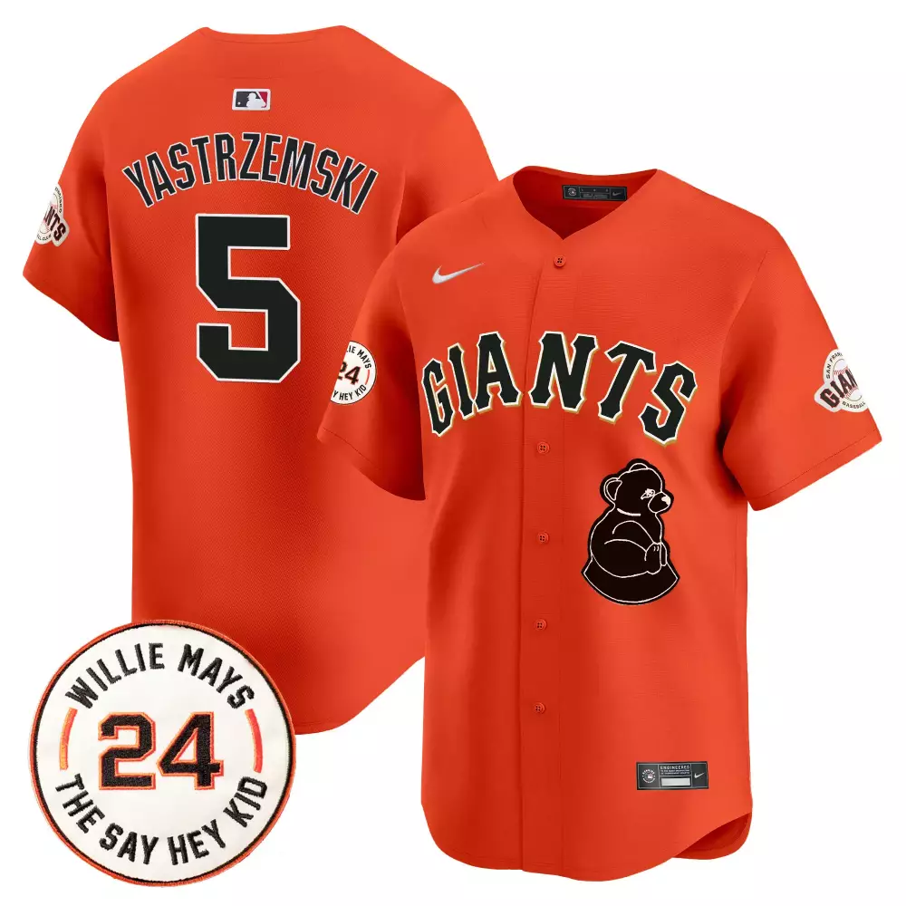 Yastremski 5 Giants Jersey Orange X Willie Mays San Francisco Baseball Men Black