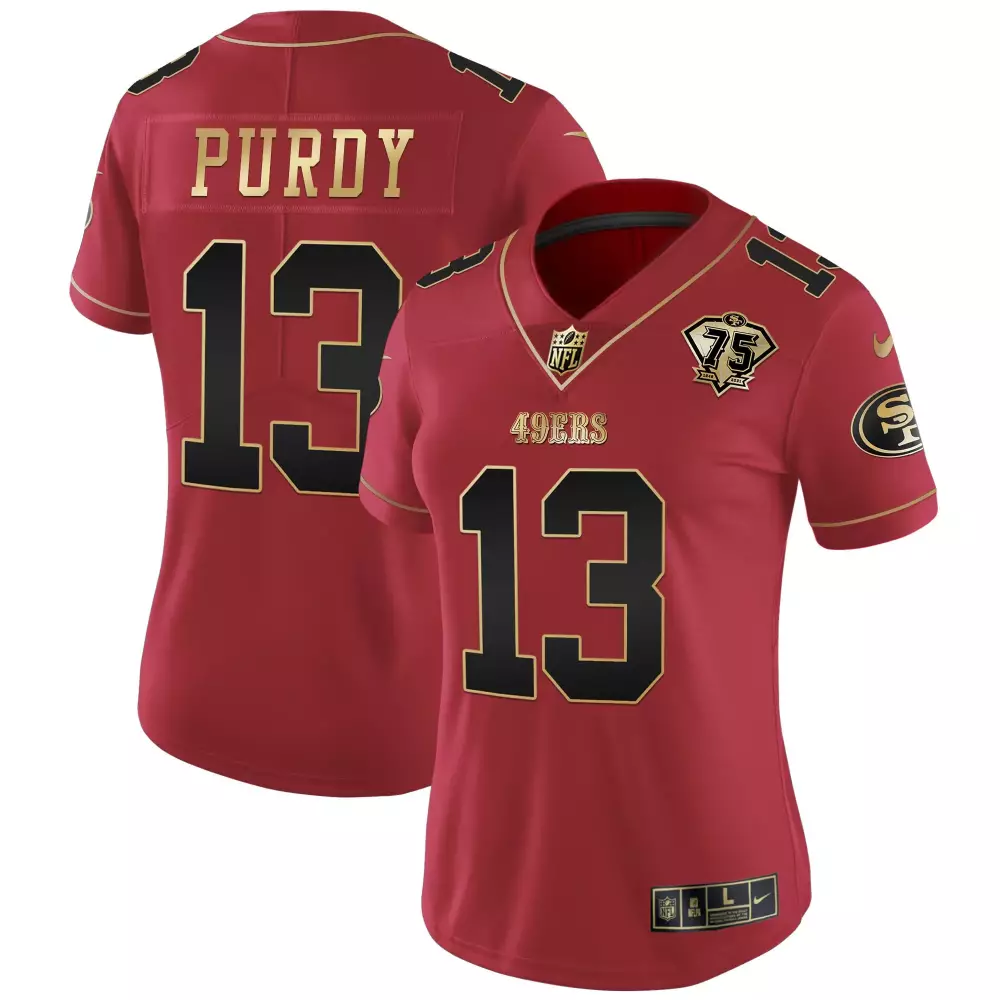 Brock Purdy 13 49ERS Jersey Red 75th Anniversary Men Game Gold Black All Stitched