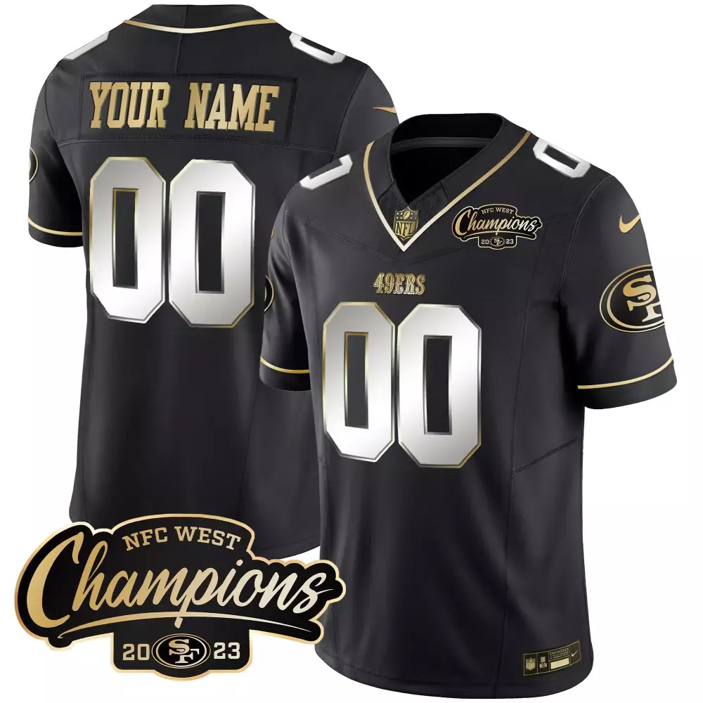 Custom 49ERS Jersey Black NFC West Champions 2023 Men Player Gold Silver Vapor