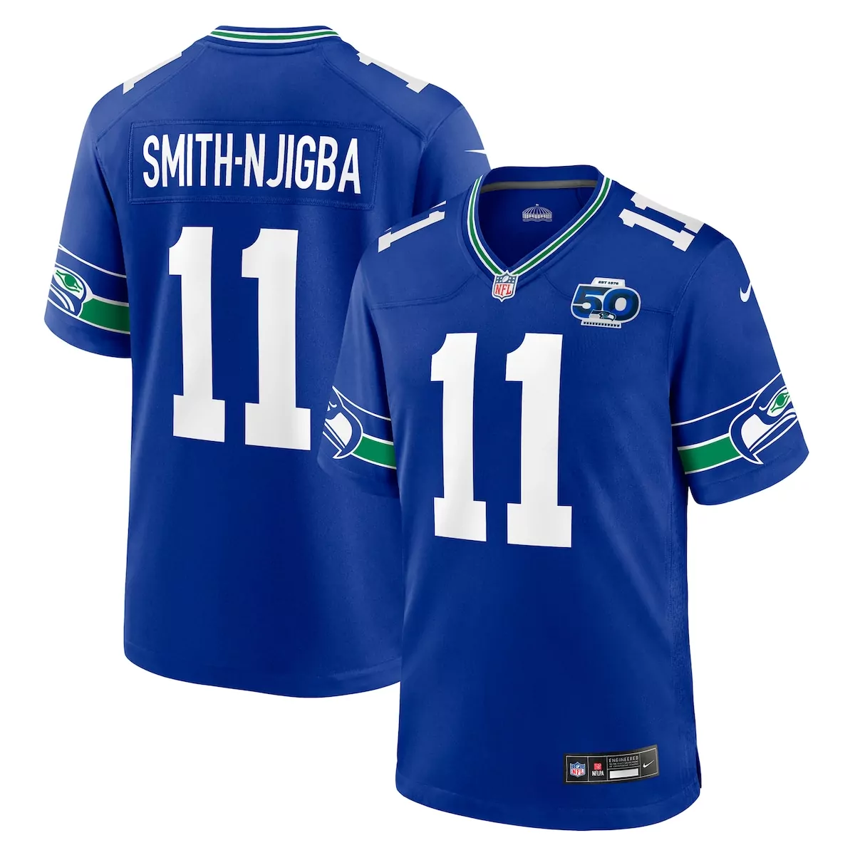 Jaxon Smith-njigba 11 Jersey Blue 50th Anniversary Seattle Seahawks Men Game Green