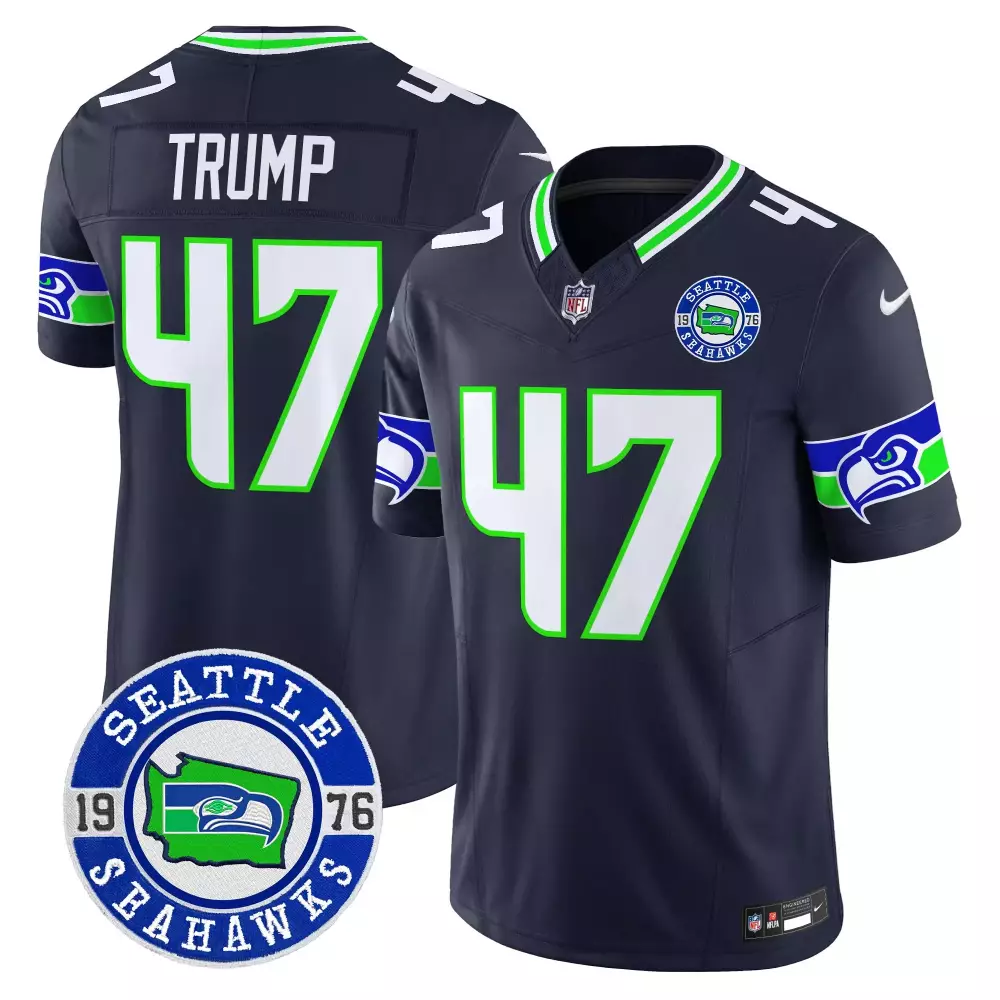 Donald Trump 47 Seattle Seahawks Jersey Navy Men Green White Blue Vapor Limited All