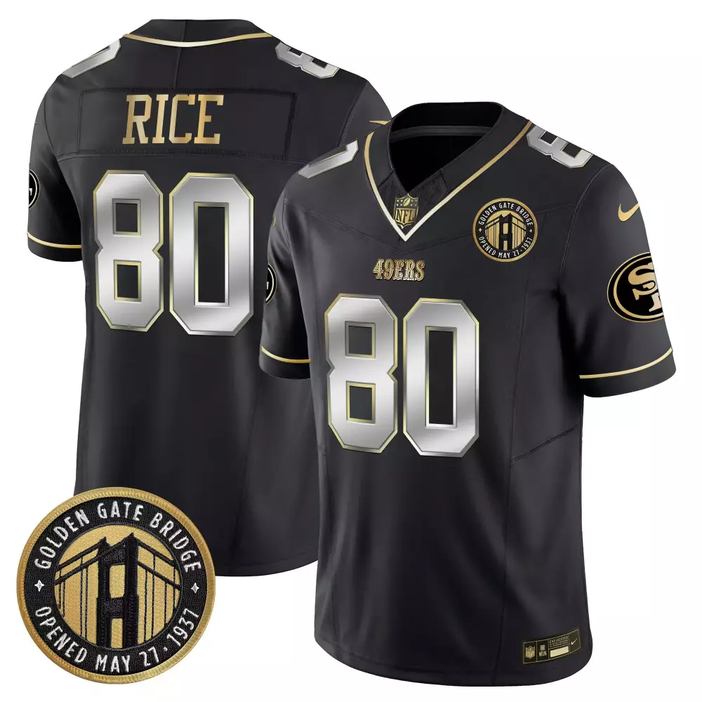 Jerry Rice 80 49ERS Jersey Black Golden Gate Bridge Men Standard Gold Silver Limited
