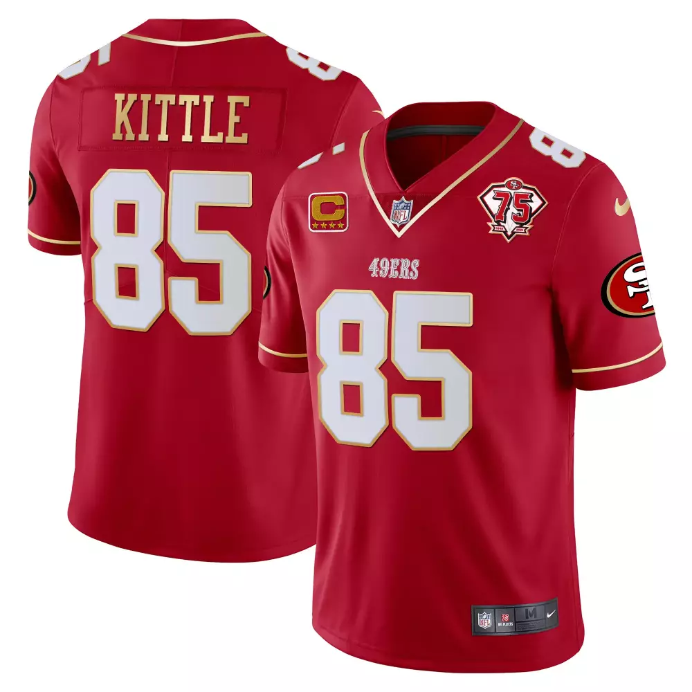 George Kittle 85 49ERS Jersey Red 75th Anniversary Season 2021 Men Authentic Gold