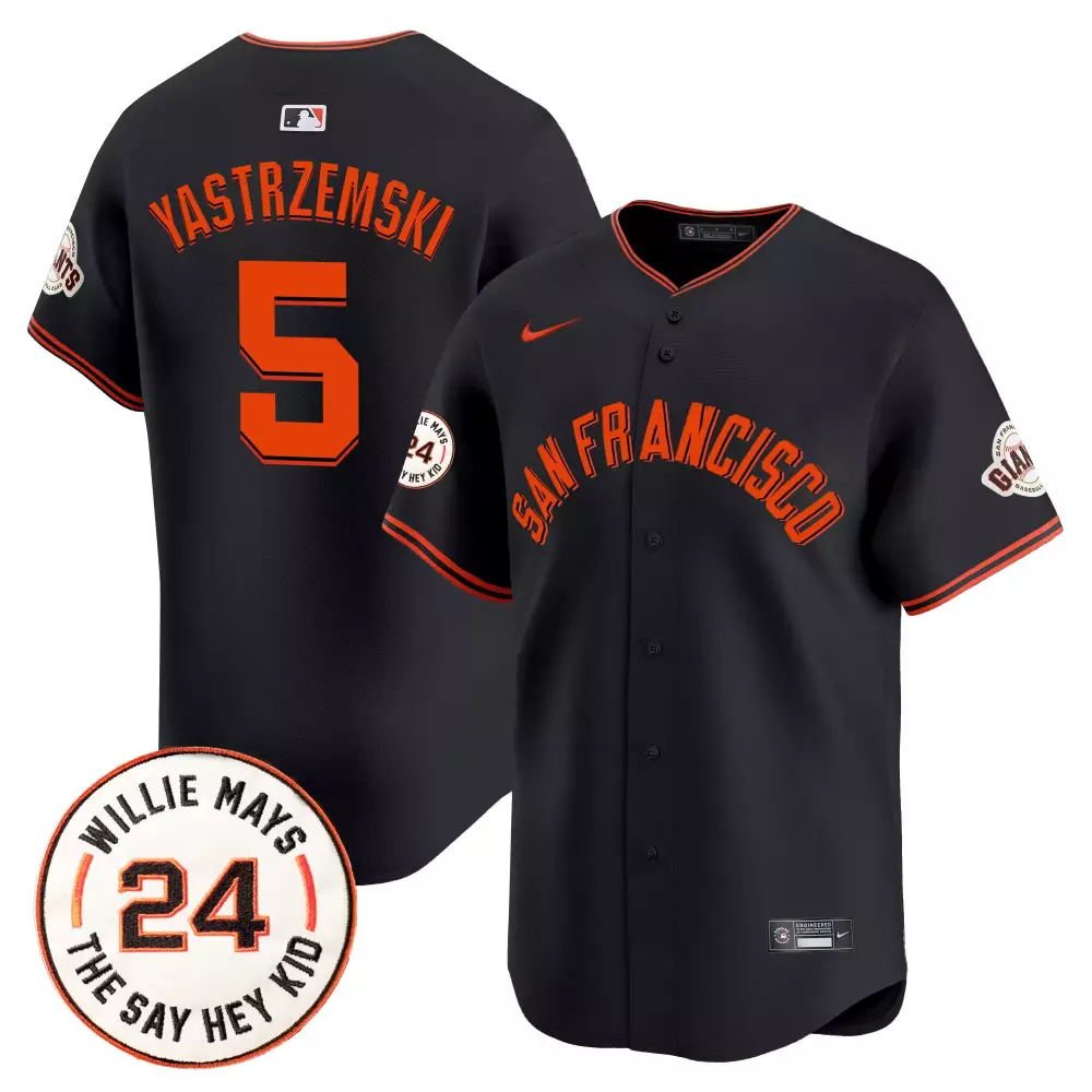 Yastremski 5 San Francisco Giants Jersey Black Men Orange Vapor Premier Limited v5