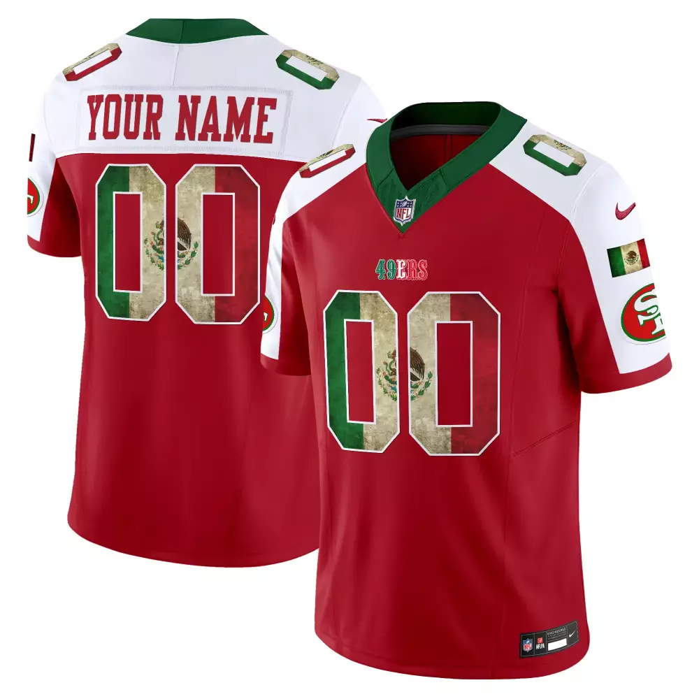 Custom 49ERS Jersey Red Mexico Flag Men Split Design White Green Alternate Vapor