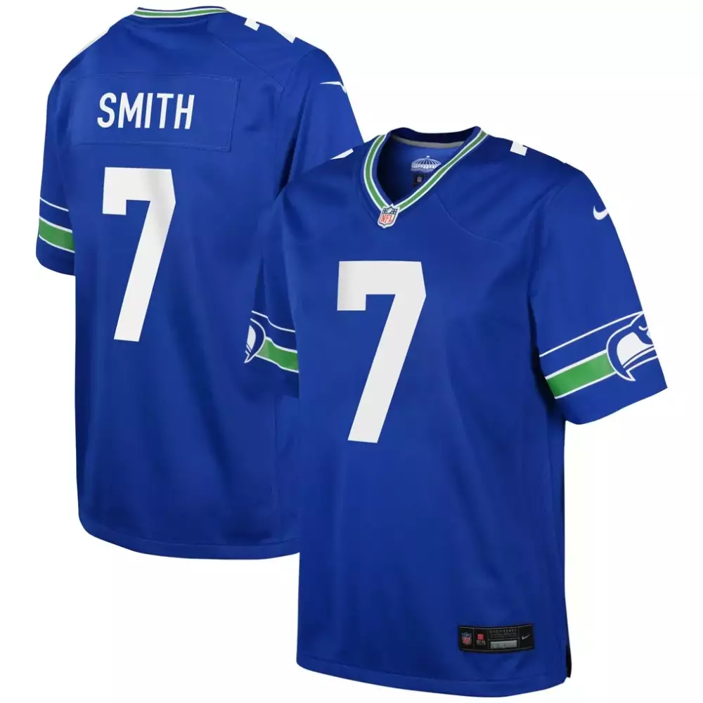 Geno Smith 7 Seattle Seahawks Jersey Royal Blue Men Neon Green White Game