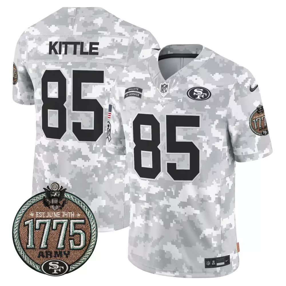 George Kittle 85 49ERS Jersey White Salute To Service Army 1775 Men NFL Alternate