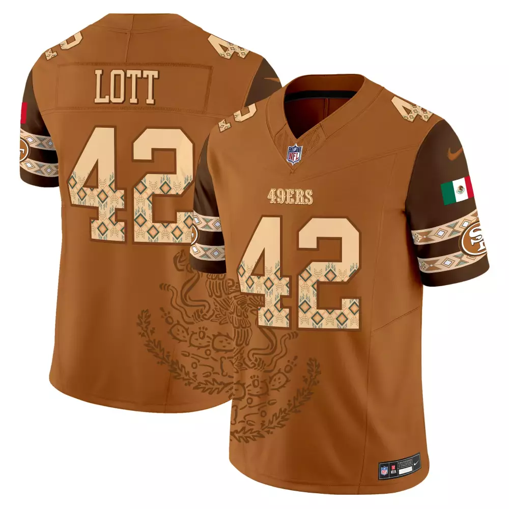 Ronnie Lott 42 49ERS Jersey Brown Mexico Men Alternate Custom Design Tan Green White