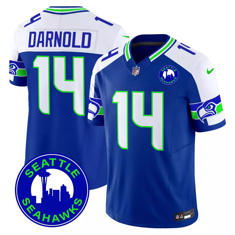 Smithnjigba City 14 Jersey Royal Blue Seattle Seahawks Men Standard White Neon Green