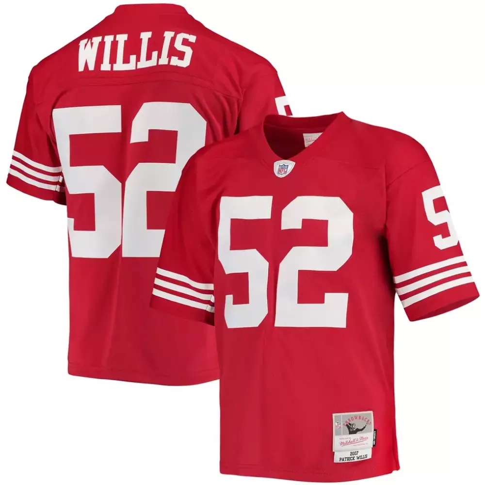Patrick Willis 52 49ers Jersey Red Throwback Men Replica White Legacy