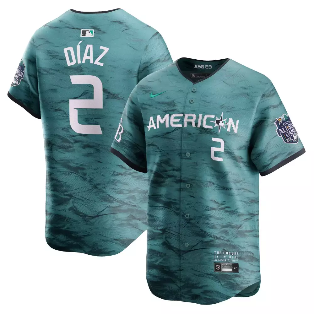 Yandy Diaz 2 American League Jersey Teal Men Custom Design Black White Cool Base