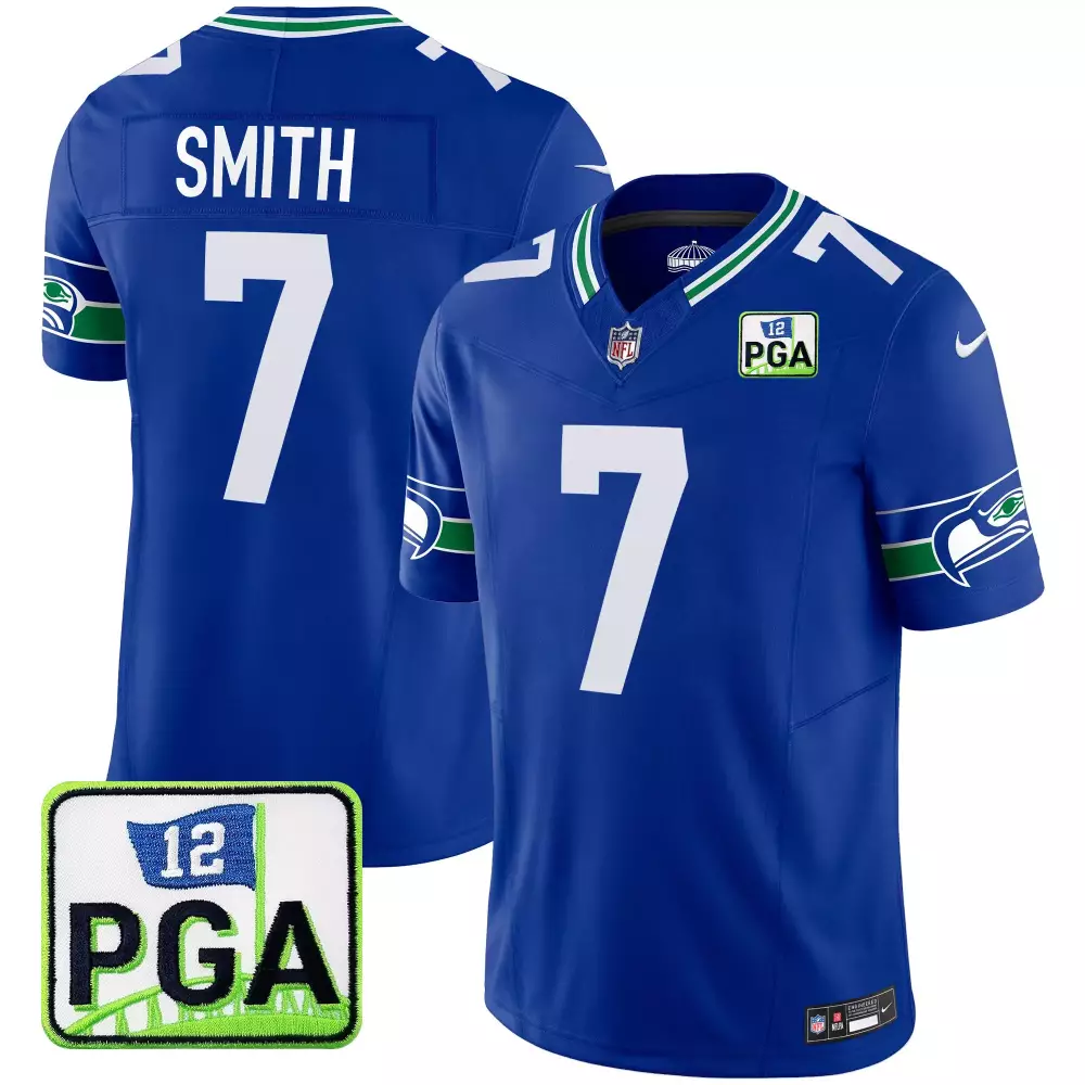 Geno Smith 7 Seattle Seahawks Jersey Blue Pga Championship 2023 Men White Green Vapor