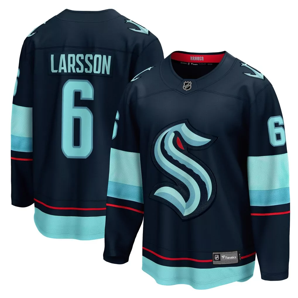 Adam Larsson 6 Kraken Jersey Navy Men NHL Light Blue Teal Red Home Breakaway Adam Larsson 6 Kraken Jersey Navy Men NHL Light Blue Teal Red Home Breakaway