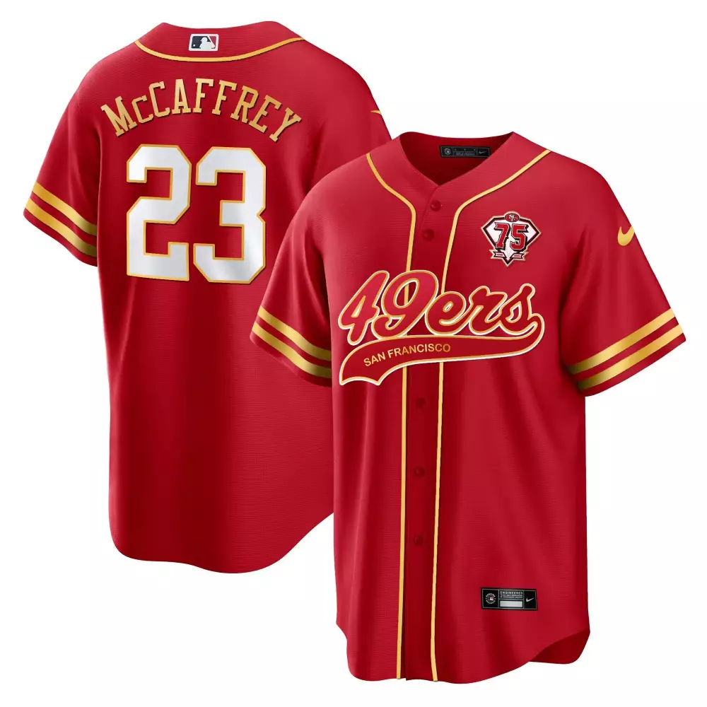 Christian Mccaffrey 23 Jersey Red 75th Anniversary San Francisco 49ers Men Gold All