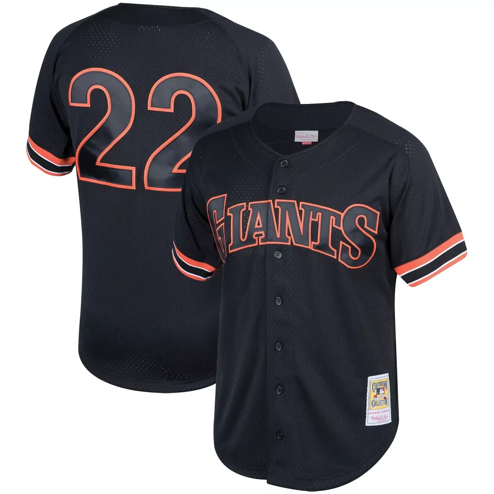 Custom Giants 22 Jersey Black Mitchell Ness Cooperstown Collection Men Orange White