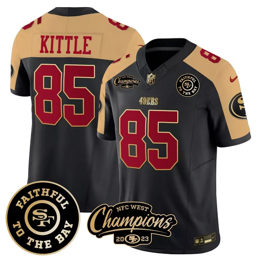 George Kittle 85 49ERS Jersey Black NFC West Champions 2023 Faithful To Bay Men Gold