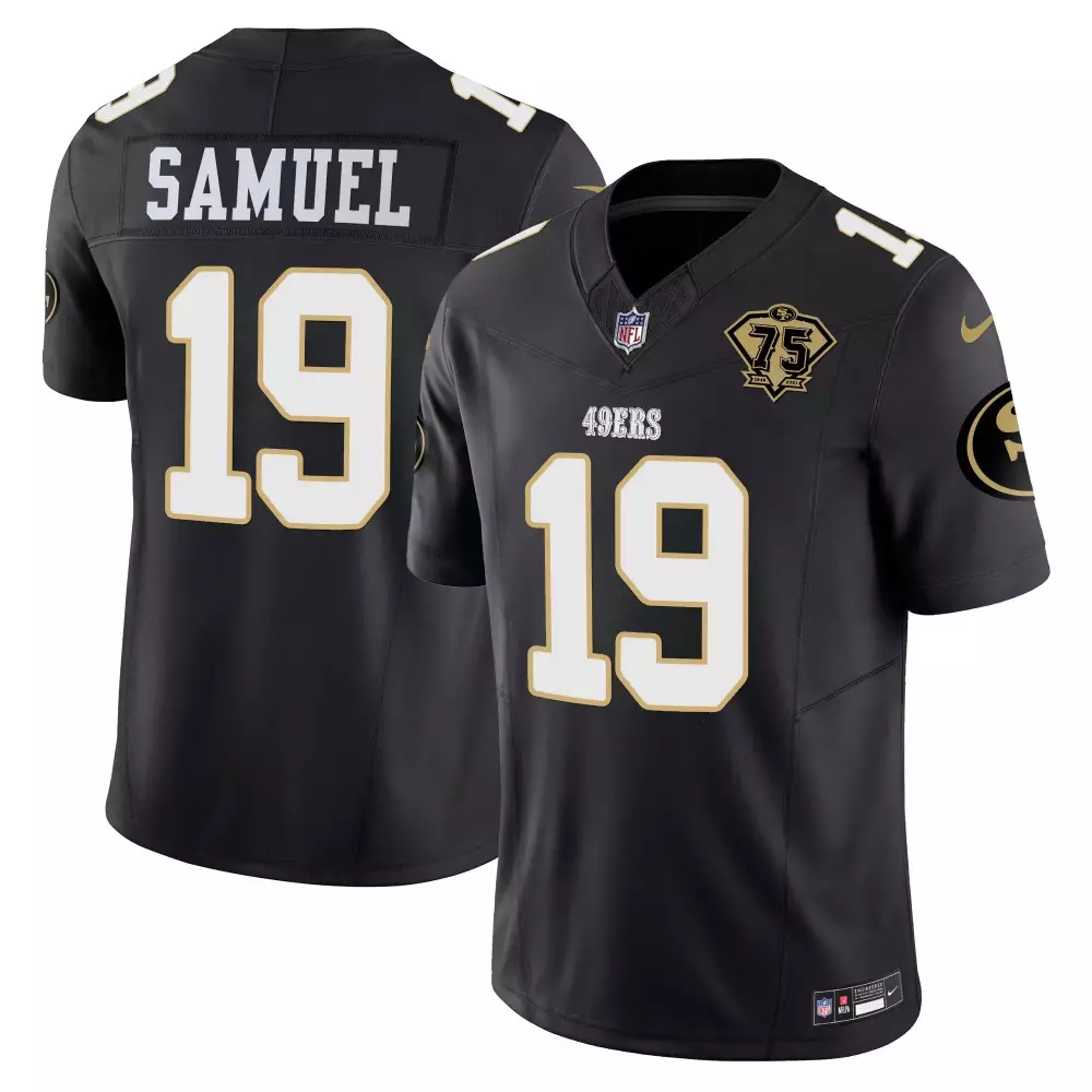 Deebo Samuel 19 49ERS Jersey Black 75th Anniversary Men White Gold All Stitched