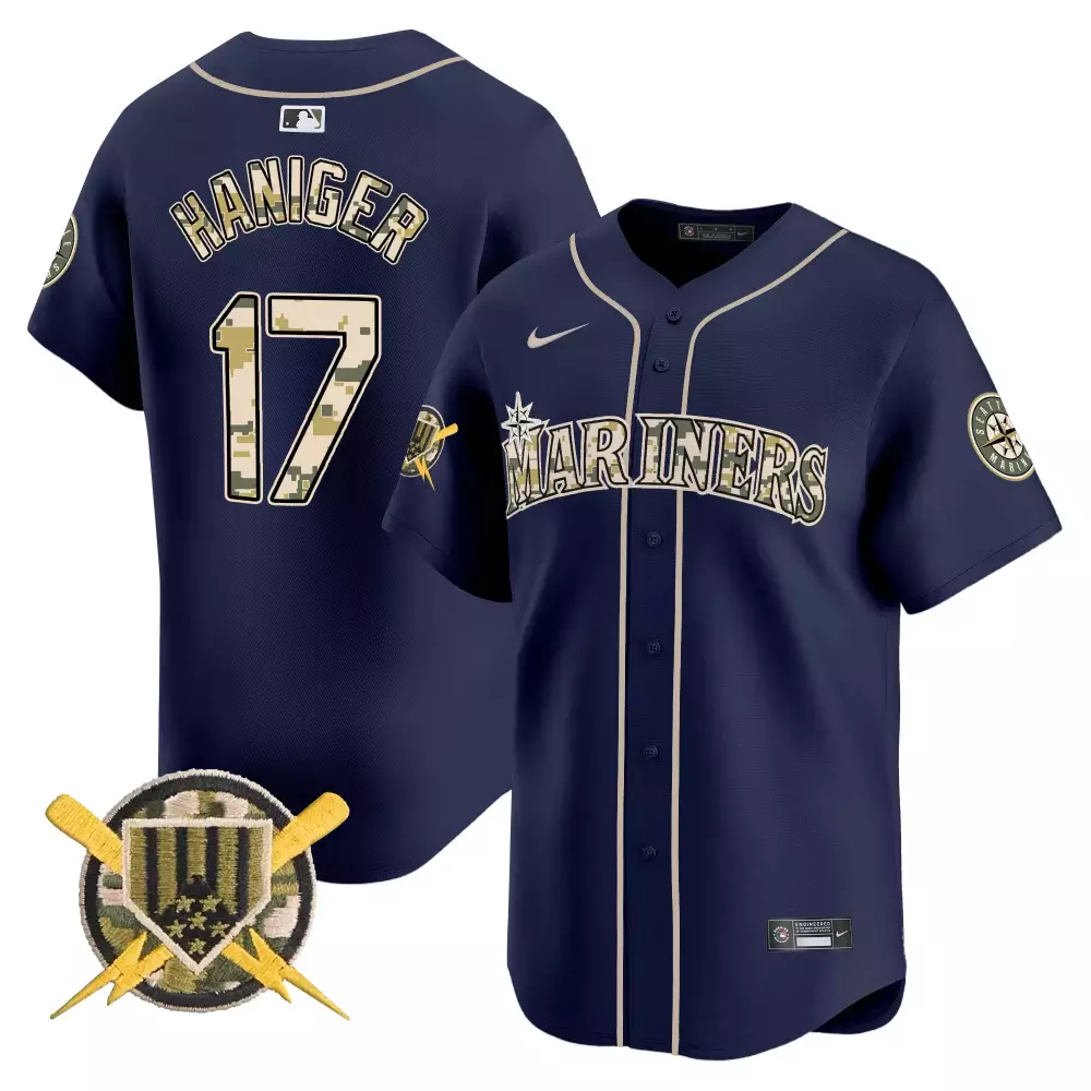 Mitch Haniger 17 Mariners Jersey Navy Camo Baseball Bats Stars 2023 Men Tan Camouflage