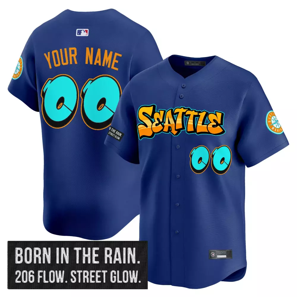 Custom Seattle Mariners Jersey Royal Blue Street Glow Men Orange Aqua Stitched Vapor