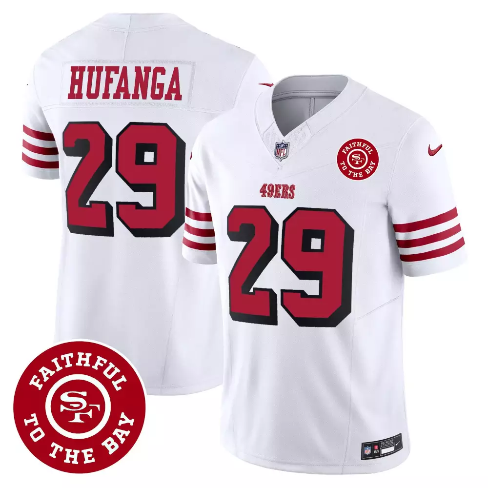 Talanoa Hufanga 29 49ERS Jersey White Faithful To The Bay Men NFL Red Black All Vapor