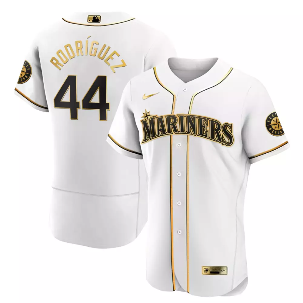 Julio Rodriguez 44 Mariners Jersey White Men Black Gold Flex All Stitched