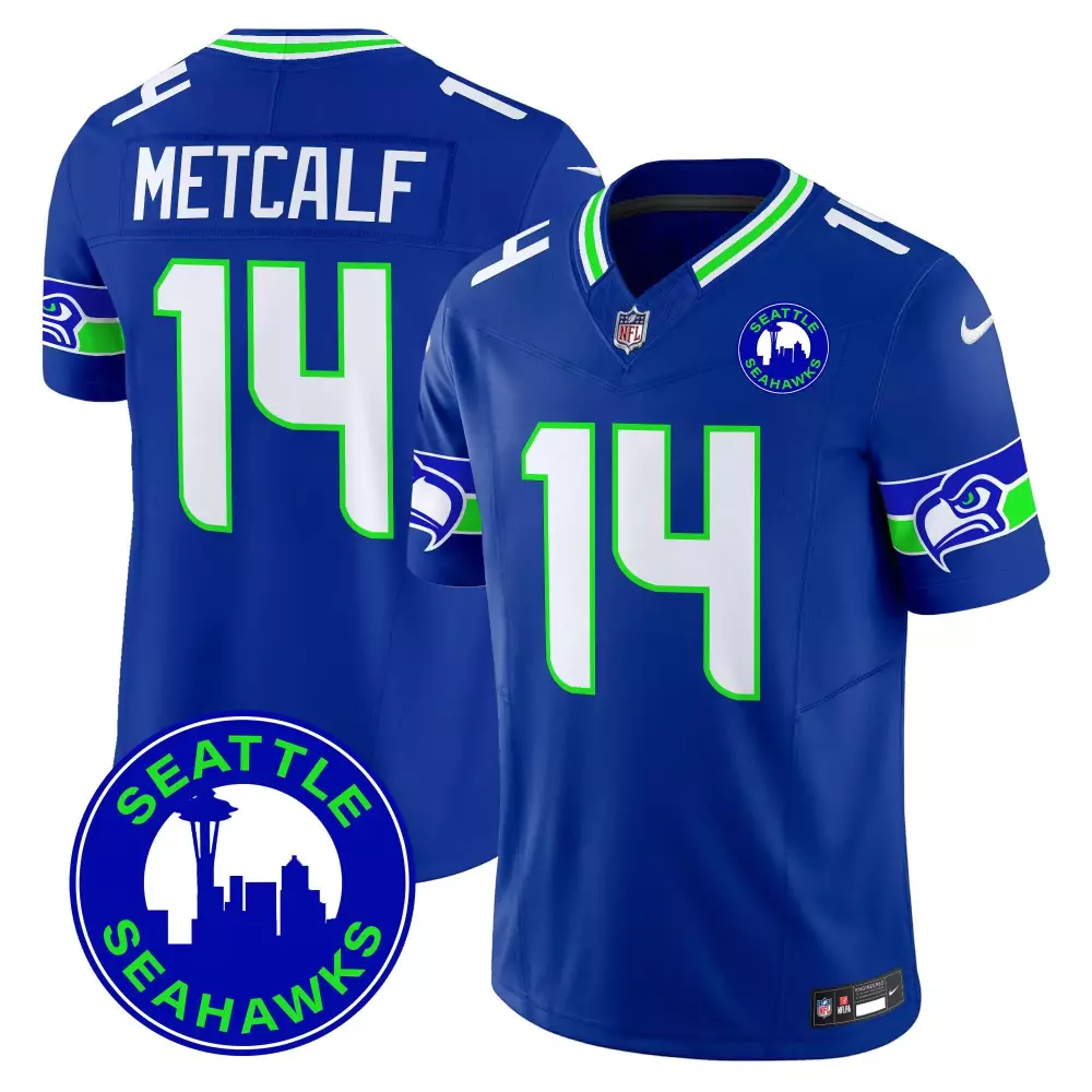 Dk Metcalf 14 Seattle Seahawks Jersey Blue Men White Green Vapor Limited All Stitched