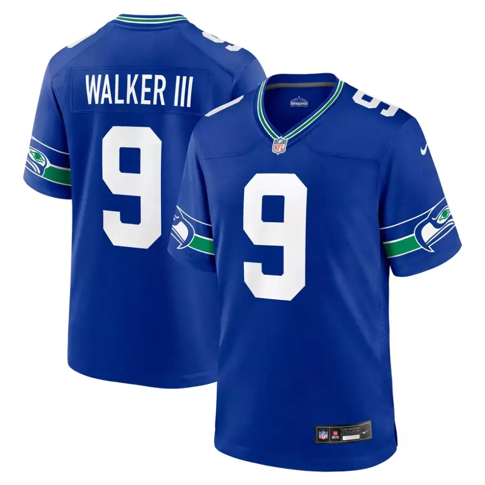 Kenneth Walker 9 Seattle Seahawks Jersey Blue Men Replica Green White Throwback Game