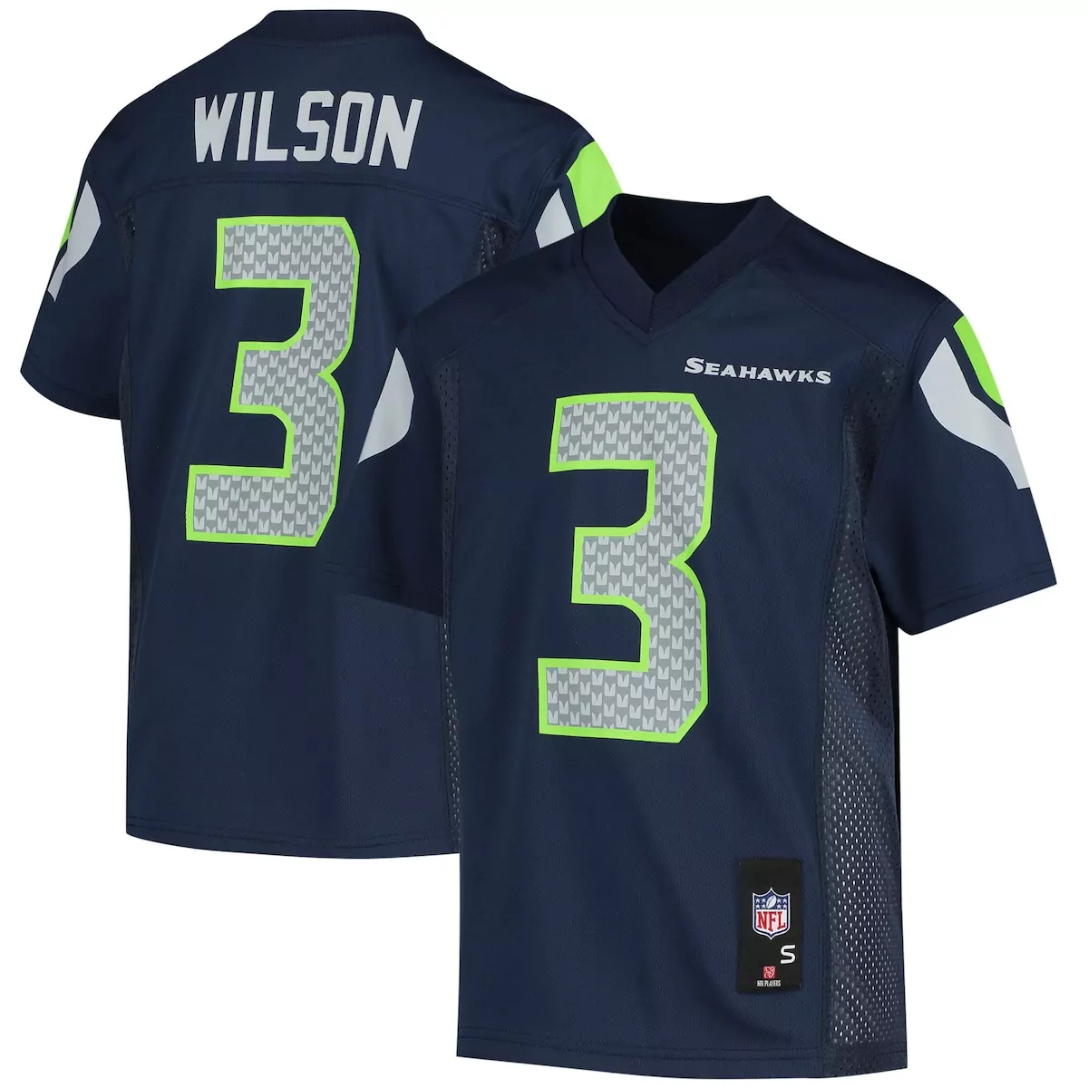 Russell Wilson 3 Seahawks Jersey Navy Blue Men Game Neon Green Silver White