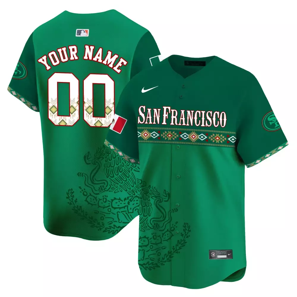 Custom San Francisco Jersey Green Mexican Heritage Flag 2023 White Red Brown Yellow