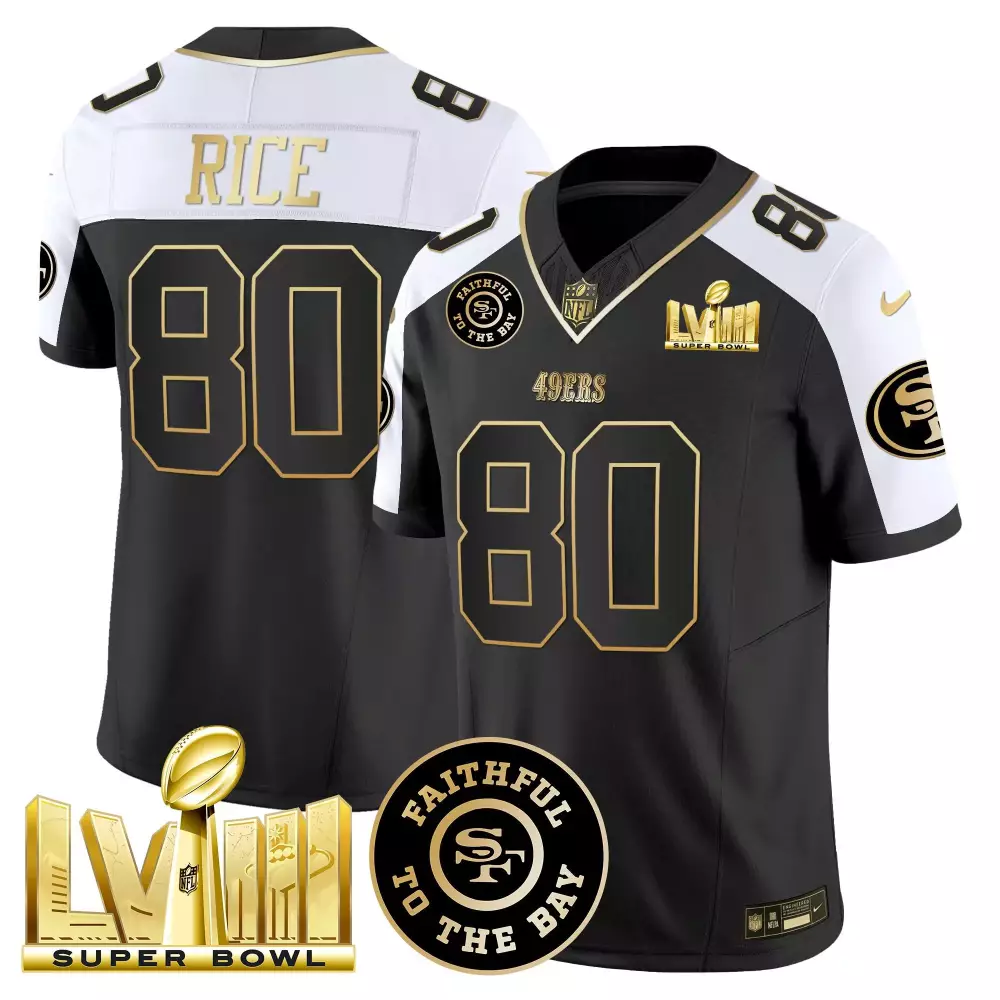 Jerry Rice 80 49ERS Jersey Black Super Bowl Lviii Men White Gold All Vapor