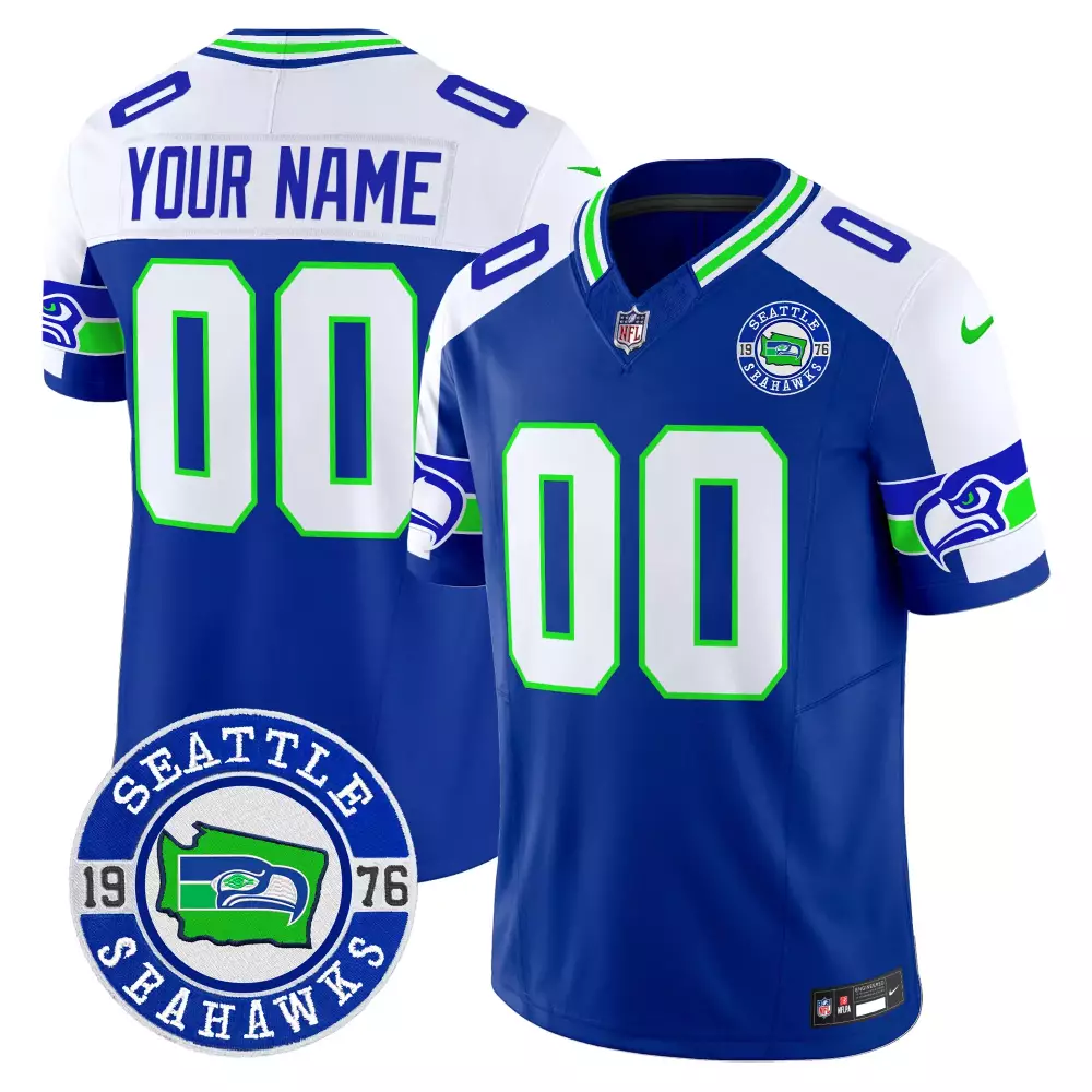 Custom Seattle Seahawks Jersey Royal Blue Men White Neon Green Alternate Vapor Limited