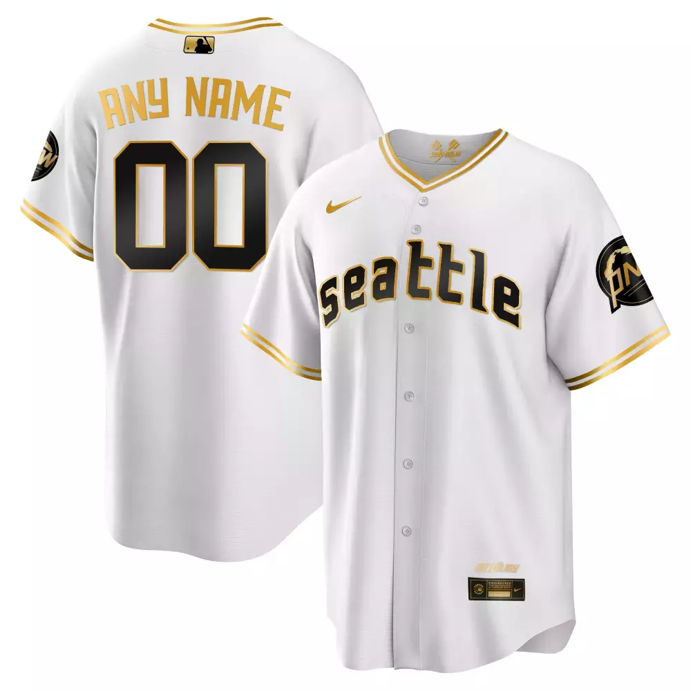 Seattle Mariners Jersey White Gold Men Black All Stitched Vapor