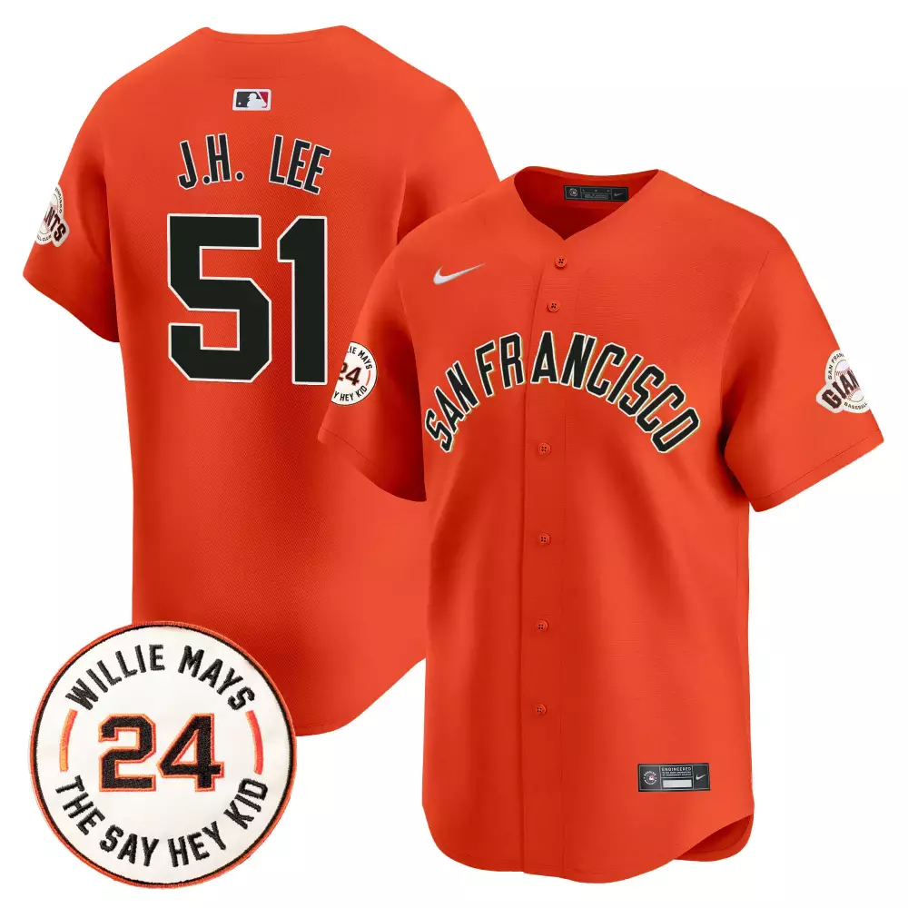 J.h. Lee 51 San Francisco Giants Jersey Orange Willie Mays Men Black White Vapor