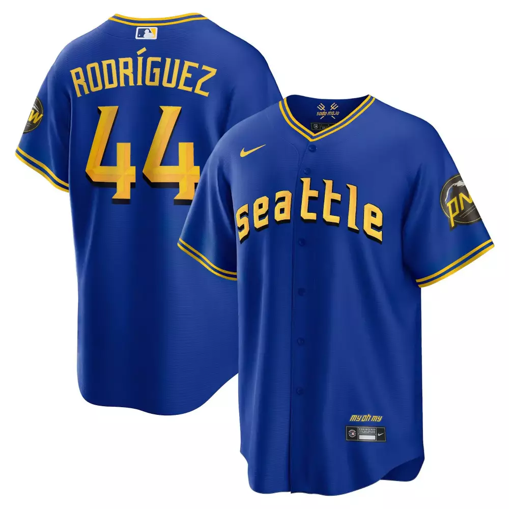 Julio Rodriguez 44 Jersey Blue Seattle Mariners Pnw Men Yellow Cool Base All Stitched