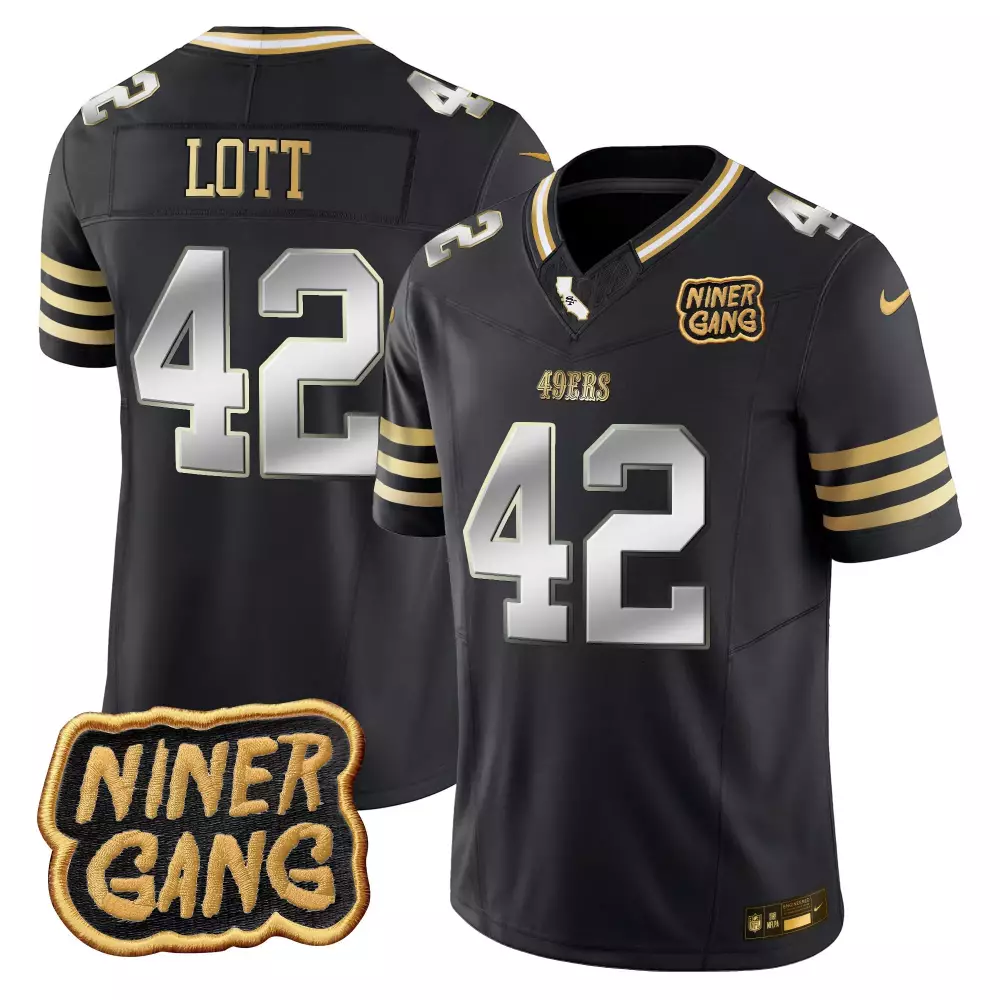 Ronnie Lott 42 49ERS Jersey Black Niner Gang Men Gold Limited Vapor All Stitched