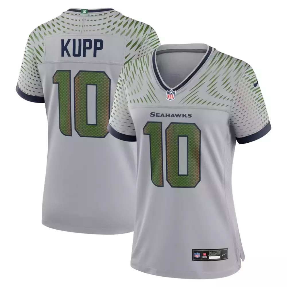 Cooper Kupp 10 Seahawks Jersey Silver Women Alternate Split Design Green Navy Collection