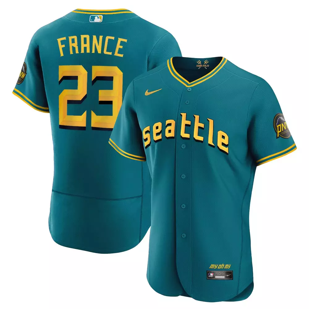 Ty France 23 Seattle Mariners Jersey Teal Pnw Men Yellow Gold Flex Collection All