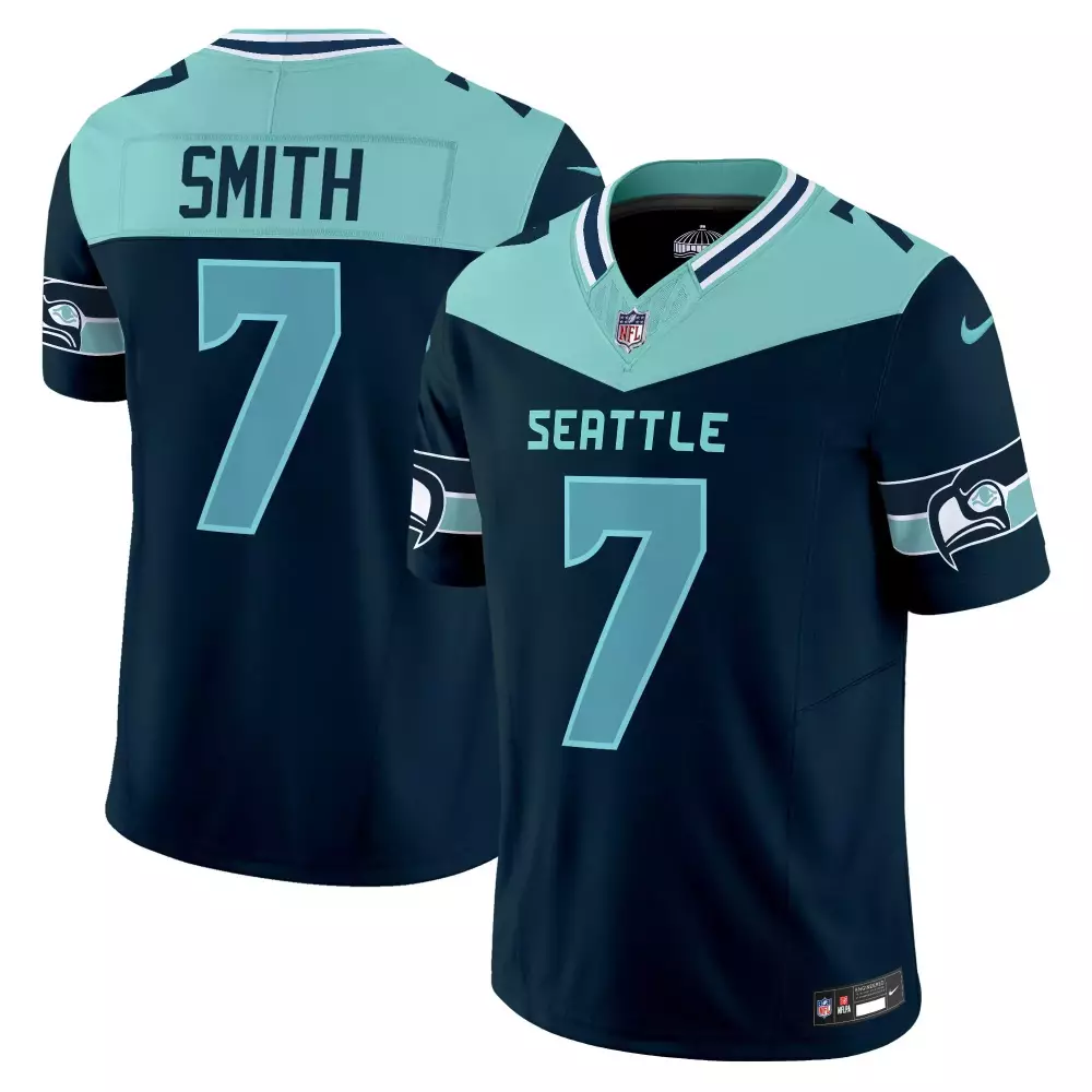 Geno Smith 7 Seattle Seahawks Jersey Navy Blue Men Authentic Teal White Alternate