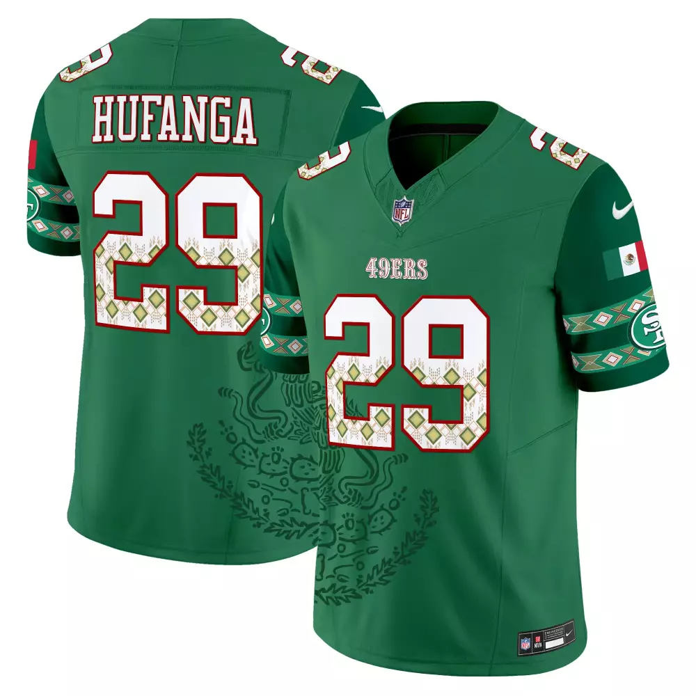 Talanoa Hufanga 29 49ERS Jersey Green Noche Latino Mexico Flag Men Custom Design