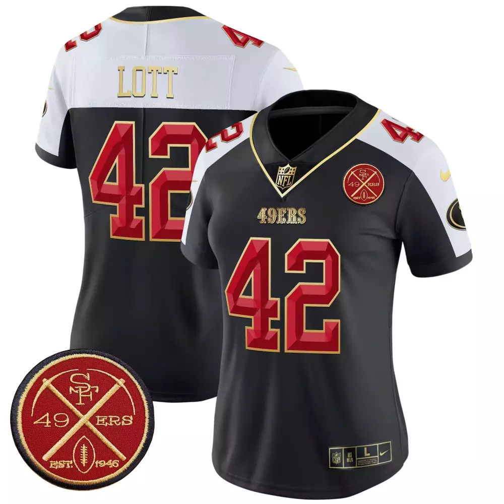Ronnie Lott 42 49ERS Jersey Black SF 1946 Men White Red Gold Alternate Vapor Limited
