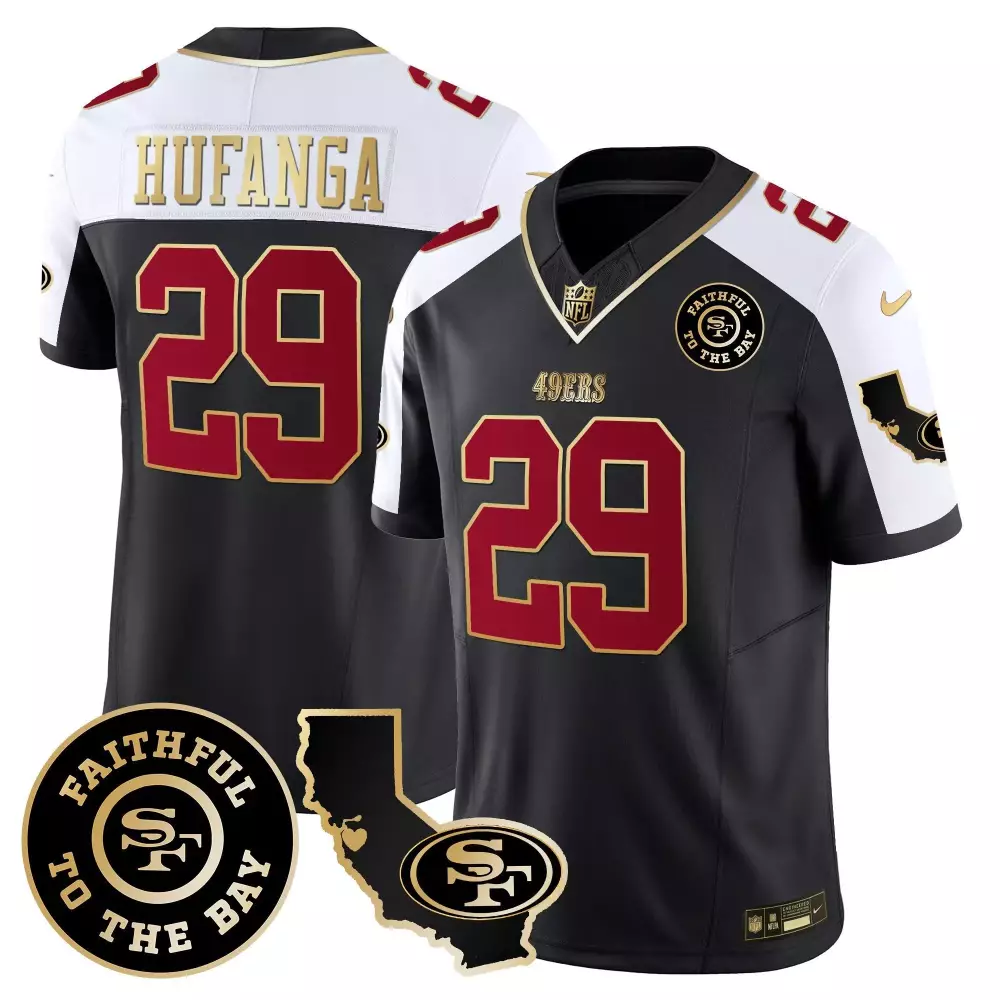 Hufnaga 29 49ERS Jersey Black City Connect Faithful To Bay Men Split Design White