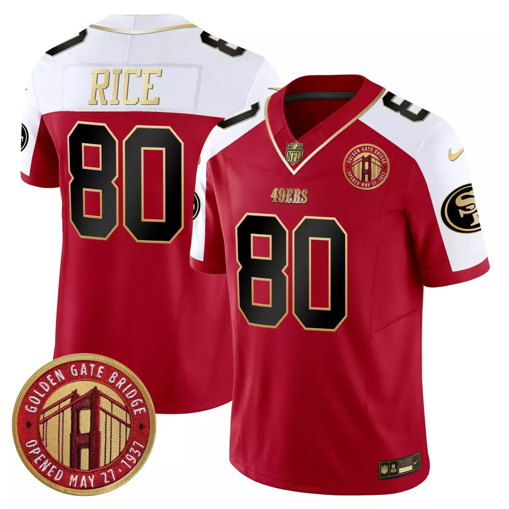 Jerry Rice 80 49ERS Jersey Red Men Split Design White Black Gold Alternate Vapor