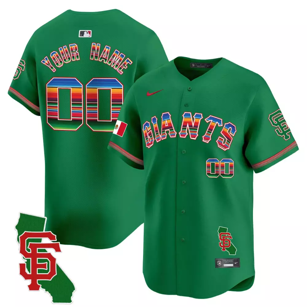 Custom San Francisco Giants Jersey Green Cinco De Mayo Mexico Flag California State Outline SF 2023