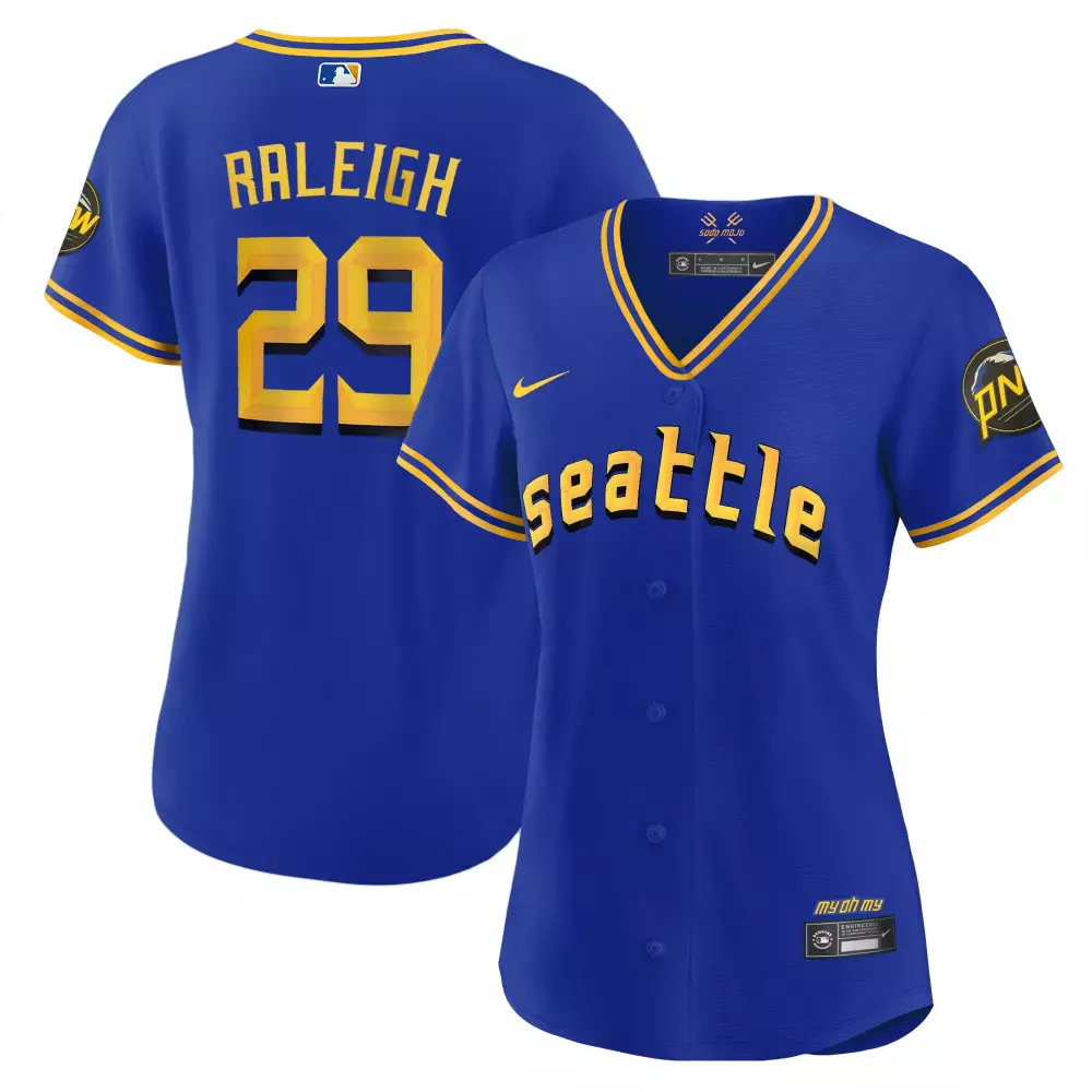Cal Raleigh 29 Seattle Mariners Jersey Royal Blue My Oh Men Yellow White All Stitched